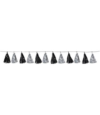 BEISTLE Metallic Tassel Garland - Black & Silver - 8 Foot