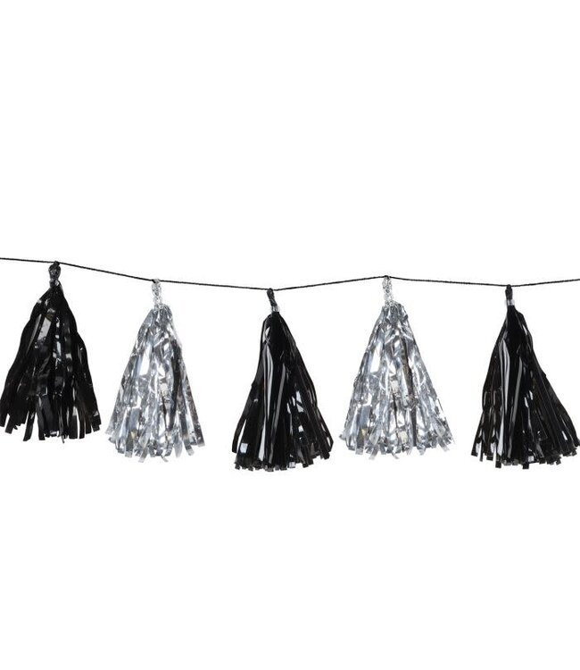 BEISTLE Metallic Tassel Garland - Black & Silver - 8 Foot