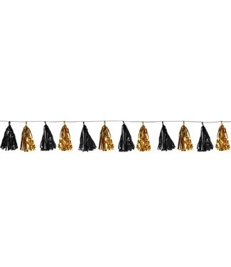 BEISTLE Metallic Tassel Garland - Black & Gold - 8 Foot