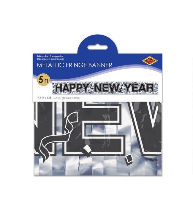 BEISTLE Metallic Happy New Year Fringe Banner - Silver - 5 Foot