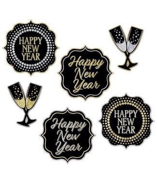 BEISTLE Happy New Year Cutouts - Black - Silver - Gold - 6 Count