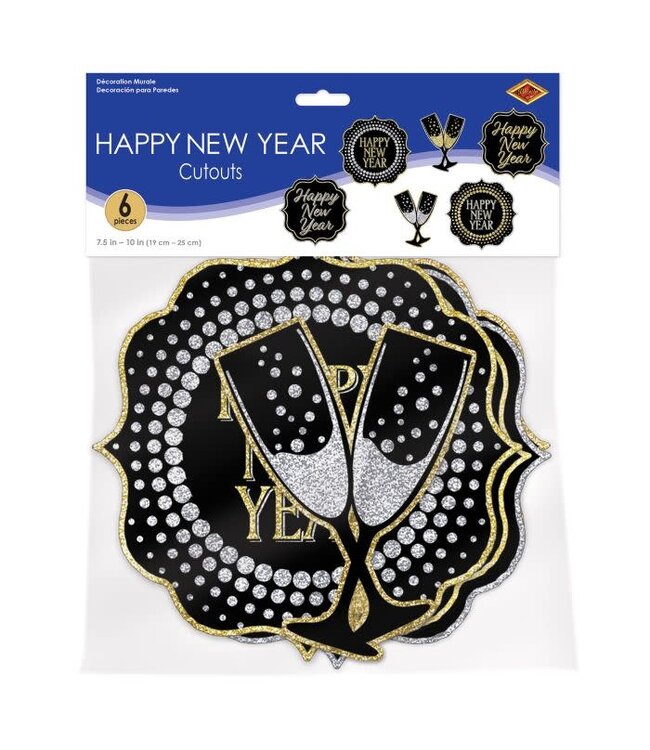 BEISTLE Happy New Year Cutouts - Black - Silver - Gold - 6 Count