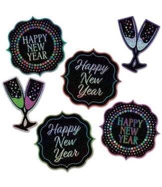 BEISTLE Happy New Year Cutouts - Black - Brights - 6 Count