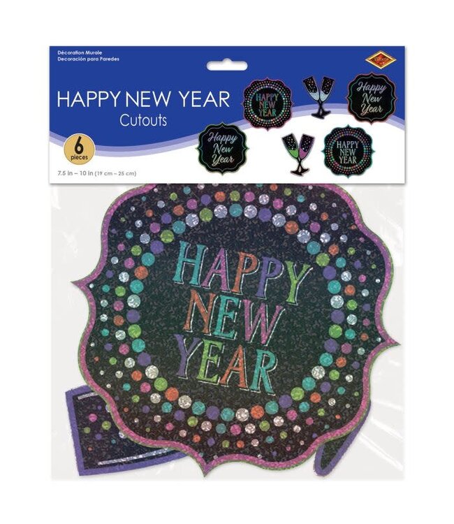 BEISTLE Happy New Year Cutouts - Black - Brights - 6 Count