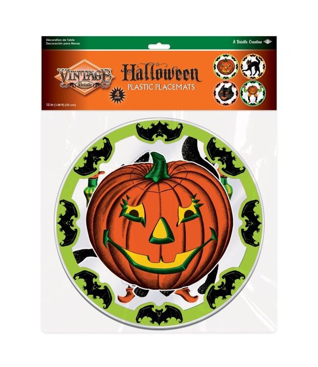 BEISTLE 4CT PLASTIC VINTAGE HALLOWEEN PLACEMATS