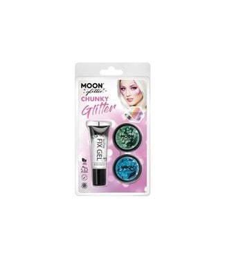 Moon Products Fix Gel, Green, Blue - Iridescent Chunky Glitter