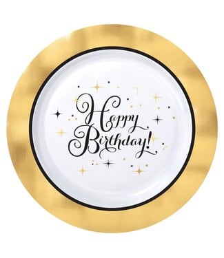 Amscan Premium Dessert Plates- Gold Birthday - 10 Count