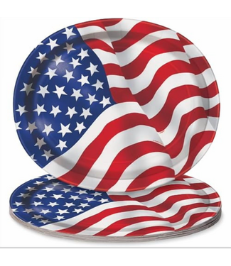 UNIQUE INDUSTRIES INC USA American Flag Paper Oval Plates, 12in X 10in, 8ct
