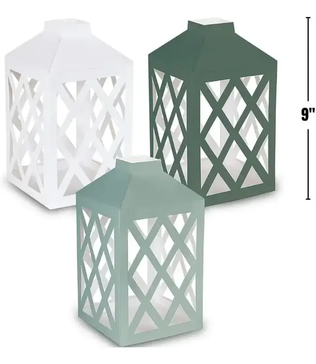 UNIQUE INDUSTRIES INC Botanical Light Green, Dark Green & White Paper Lanterns - 3 Count