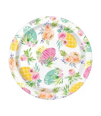 UNIQUE INDUSTRIES INC Watercolor Pastel Easter 7in Round Dessert Paper Plates 8 Count