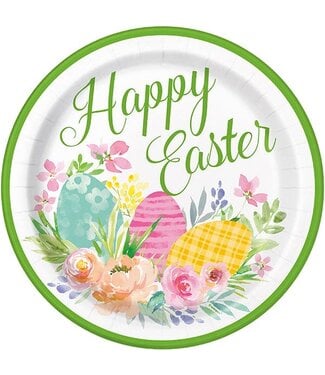 UNIQUE INDUSTRIES INC Watercolor Pastel Easter 9in Round Dinner Paper Plates 8  Count