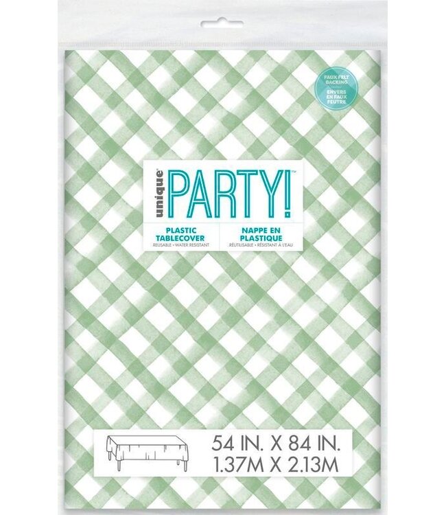 UNIQUE INDUSTRIES INC Green Gingham Flannel backed Table Cover 54in X 84in