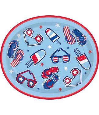 UNIQUE INDUSTRIES INC Patriotic Summer Oval Plates 12in X 10in - 8 Count