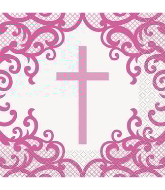 UNIQUE INDUSTRIES INC Fancy Pink Cross Luncheon Napkins -16 Count