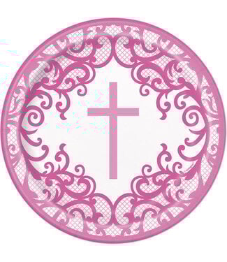 UNIQUE INDUSTRIES INC Fancy Pink Cross Dessert Plates -8 Count
