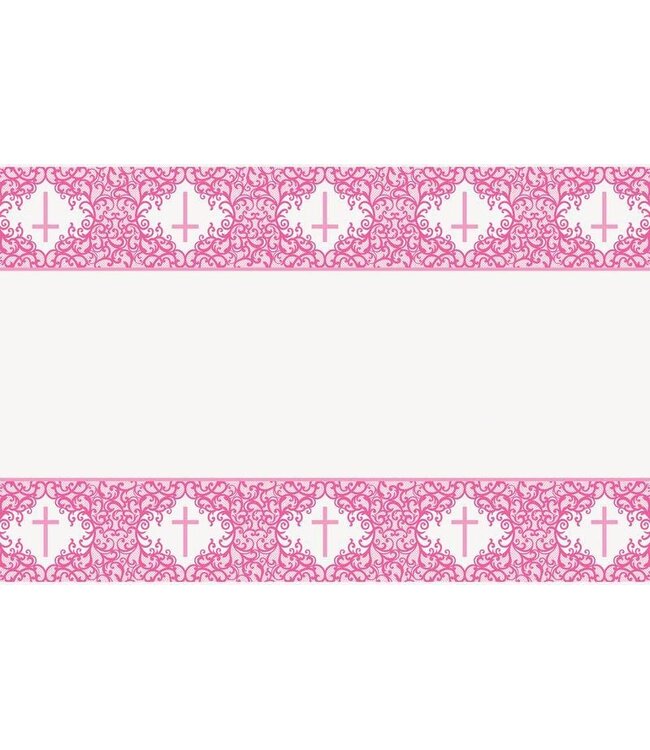 UNIQUE INDUSTRIES INC Fancy Pink Cross Table Cover 54in X 84in