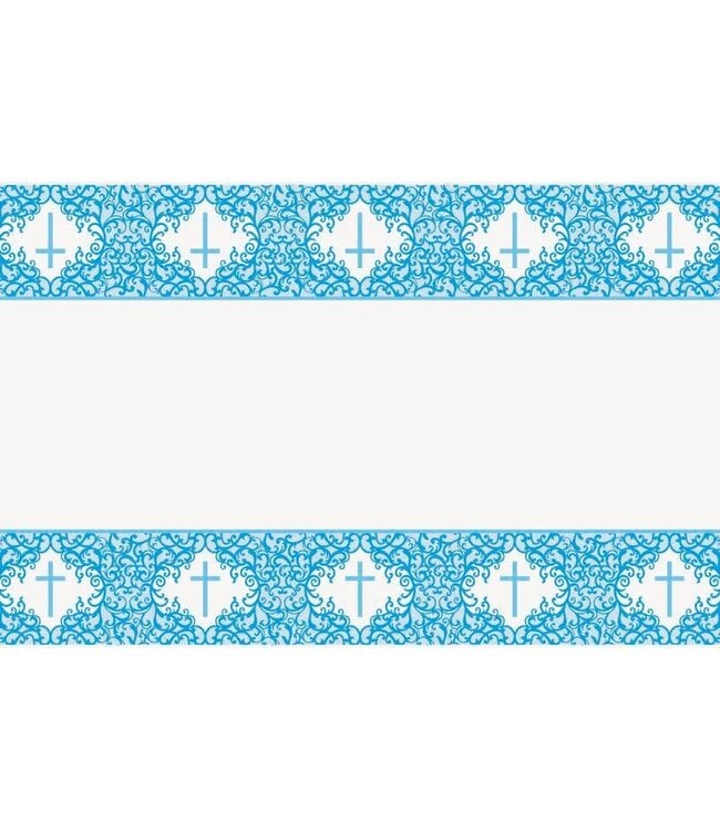 UNIQUE INDUSTRIES INC Fancy Blue Cross Table Cover 54in X 84in