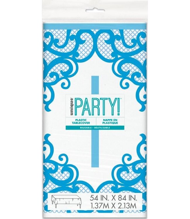 UNIQUE INDUSTRIES INC Fancy Blue Cross Table Cover 54in X 84in