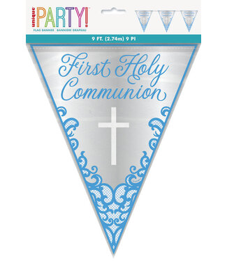 UNIQUE INDUSTRIES INC Fancy Blue Cross Flag Banner "First Holy Communion" - 9 Foot