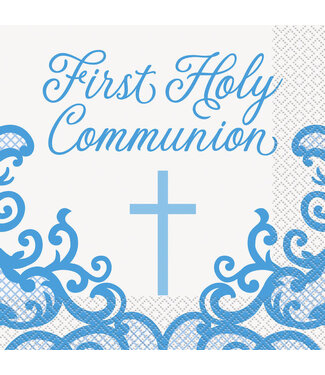 UNIQUE INDUSTRIES INC Fancy Blue Cross Luncheon Napkins "First Holy Communion" - 16 Count