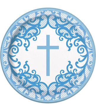 UNIQUE INDUSTRIES INC Fancy Blue Cross Dessert Plates -8 Count