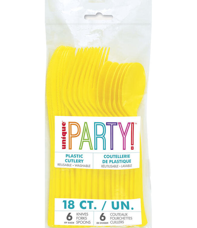 UNIQUE INDUSTRIES INC Neon Yellow Cutlery Set - 18 count - 6 each