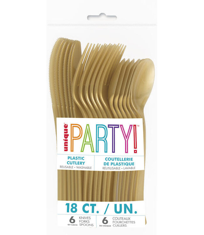 UNIQUE INDUSTRIES INC Gold Cutlery Set - 18 count - 6 each
