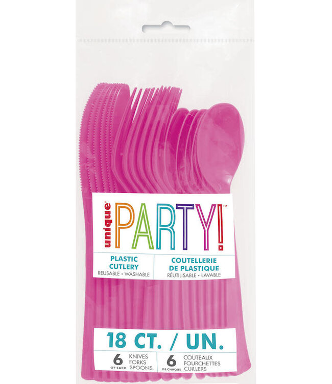 UNIQUE INDUSTRIES INC Hot Pink Cutlery Set - 18 count - 6 each