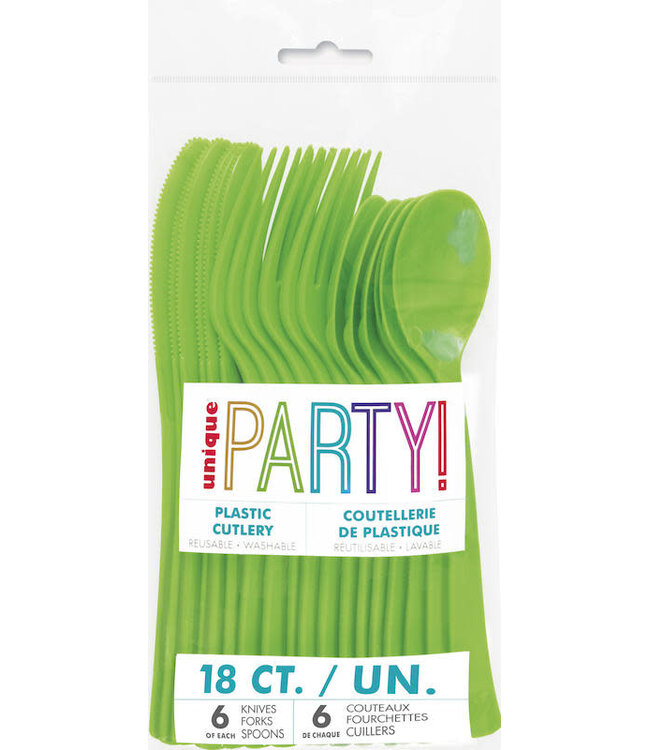 UNIQUE INDUSTRIES INC Lime Green Cutlery Set - 18 count - 6 each