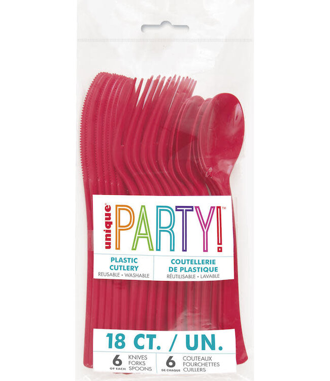 UNIQUE INDUSTRIES INC Ruby Red Cutlery Set - 18 count - 6 each