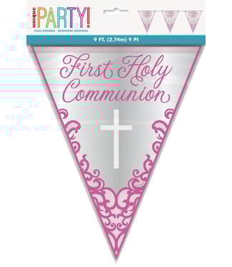 UNIQUE INDUSTRIES INC Fancy Pink Cross Flag Banner - 9 Foot