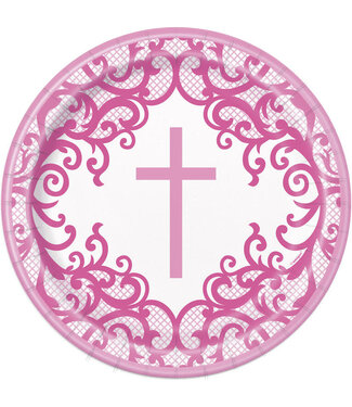 UNIQUE INDUSTRIES INC Fancy Pink Cross Dinner Plates -8 Count