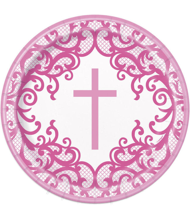 UNIQUE INDUSTRIES INC Fancy Pink Cross Dinner Plates -8 Count