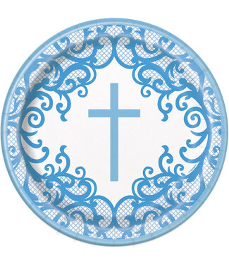 UNIQUE INDUSTRIES INC Fancy Blue Cross Dinner Plates -8 Count