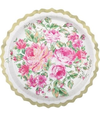 UNIQUE INDUSTRIES INC Golden Garden Party Ornate 9in Scalloped Edge Plate - 8 Count