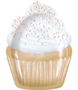 UNIQUE INDUSTRIES INC Gold Celebration Cupcake Shaped 9.25in X  6.75in Dinner Plate - 8 Count