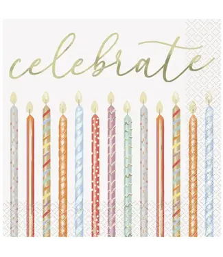 UNIQUE INDUSTRIES INC Gold Celebration Luncheon Napkins "Celebrate" Candles - 16 Count