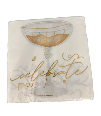 UNIQUE INDUSTRIES INC Gold Celebration Luncheon Napkins "Celebrate" - 16 Count
