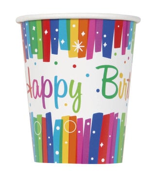 UNIQUE INDUSTRIES INC Rainbow Ribbons Birthday Cups - 9oz - 8 Count