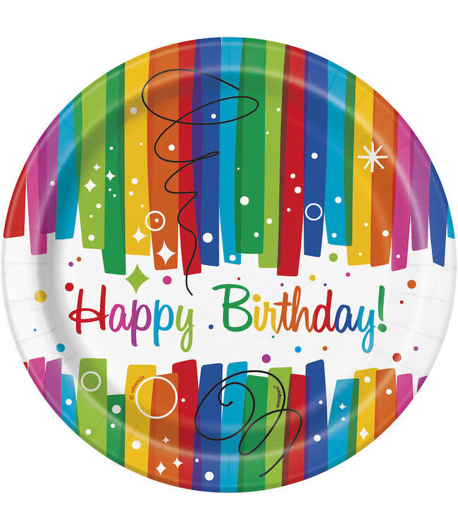 UNIQUE INDUSTRIES INC Rainbow Ribbons Birthday Dessert Plate - 8 Count
