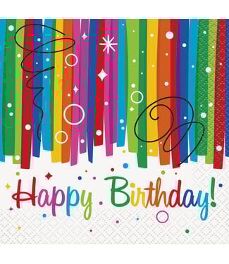 UNIQUE INDUSTRIES INC Rainbow Ribbons Birthday Beverage Napkins - 16 Count