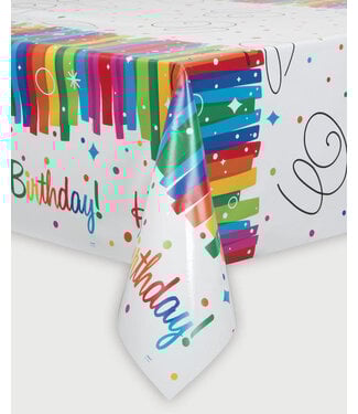 UNIQUE INDUSTRIES INC Rainbow Ribbons Birthday Table Cover 54in X 84in
