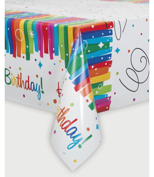 UNIQUE INDUSTRIES INC Rainbow Ribbons Birthday Table Cover 54in X 84in