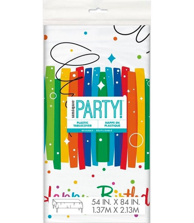 UNIQUE INDUSTRIES INC Rainbow Ribbons Birthday Table Cover 54in X 84in