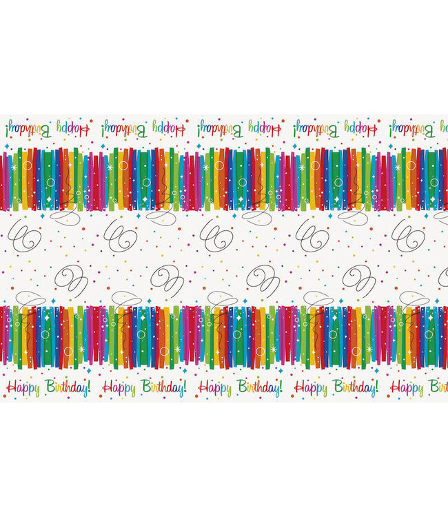 UNIQUE INDUSTRIES INC Rainbow Ribbons Birthday Table Cover 54in X 84in