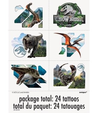 UNIQUE INDUSTRIES INC Jurassic World 4 Tattoos - 24 Count