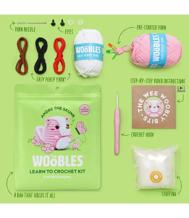 THE WOOBLES The Woobles Andre the Skunk Pink Crochet Kit