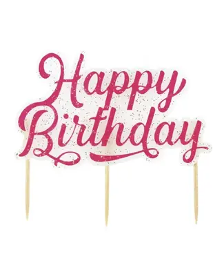 UNIQUE INDUSTRIES INC Pink Glitter "Happy Birthday" Large Pick Candle