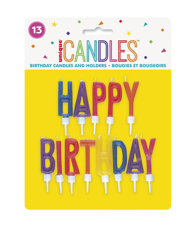 UNIQUE INDUSTRIES INC Happy Birthday Letter Candles in Holders Multicolor
