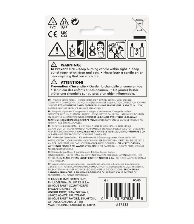 UNIQUE INDUSTRIES INC Light-Up Flashing # 2 Shaped Plastic Candle Holder